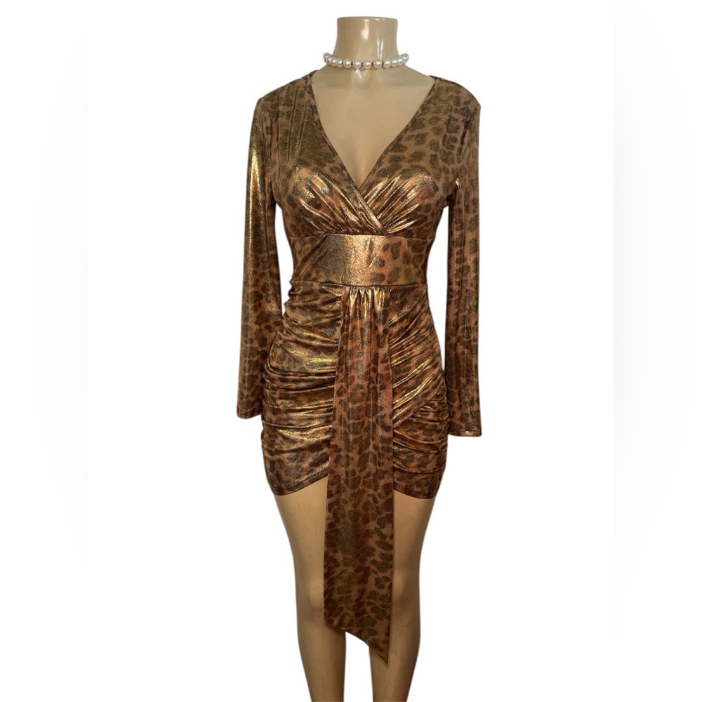 Leopard Print Gold Wrap Dress